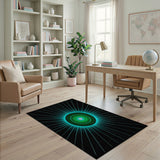 Neon Teal Burst Geometric Area Rug