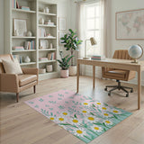 Pink Pink Daisy Meadow Floral Area Rug