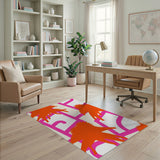 Vibrant Orange Spiky Motifs Pink Frame Area Rug