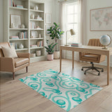 Teal Cartoon Flower Vines Area Rug