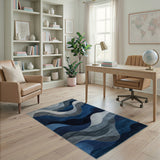 Abstract Blue Wave Blue and Teal Area Rug