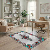 Ornate Red Teal Floral Medallion Area Rug