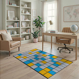 Bold Geometric Blue, Yellow Gray Area Rug