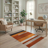 Modern Horizontal Stripe Area Rug in Rust Orange Gray