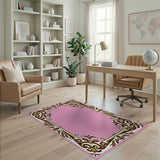 Pink Elegant Pink Ornate Border Area Rug