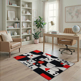 Red Bold Geometric Red Black White Area Rug