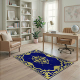 Royal Navy Blue Gold Ornate Area Rug