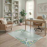 Teal Floral Vine Border Area Rug