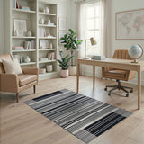 Black White Bold Stripe Geometric Rug