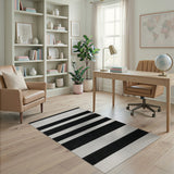 Bold Black White Horizontal Striped Geometric Modern Area Rug