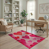 Pink Pixelated Hearts Geometric Area Rug