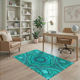 Blue and Teal Geometric Modern Teal Mandala Geometric Area Rug