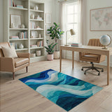 Cascading Teal Waves Abstract Area Rug