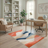 Abstract Wave Area Rug in Orange and Blue