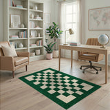 Green White Checkered Geometric Area Rug