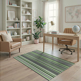 Bold Black Green Striped Area Rug