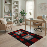 Red Black Checkered Geometric Area Rug