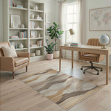 Abstract Wavy Beige Abstract Area Rug