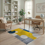 Bold Geometric Yellow Navy Abstract Area Rug