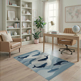 Whales Swimming Blue Teal Area Rug