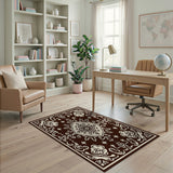 Ornate Brown Persian Area Rug with Cream Floral Motifs
