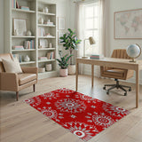 Red Red Snowflake Mandala Area Rug