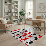 Playful Red Black Scottie Dog Silhouette Area Rug