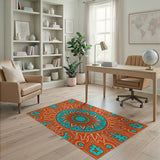 Vibrant Orange Teal Mandala Persian Area Rug