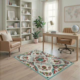 Ornate Teal Red Persian Medallion Area Rug