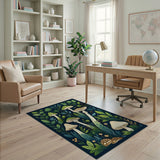 Floral Vintage Green Whimsical Mushroom Forest Area Rug