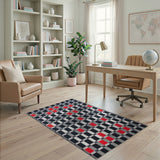 Modern Black Grey Red Checkered Area Rug