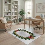 Ornate Gold Wreath Green Fir Branch Area Rug