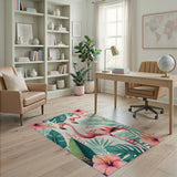 Pink Flamingo Hibiscus Tropical Area Rug
