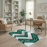 Ornate Green Chevron Swirl Area Rug