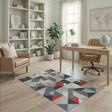 Modern Geometric Navy Grey Red Area Rug