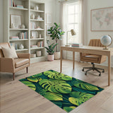 Green Vibrant Monstera Leaves Green Area Rug