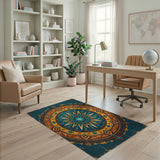 Teal Sun Mandala Southwestern Rug