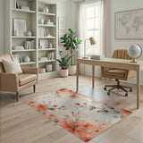 ODIKA Peach Watercolor Floral Washable Area Rug - Low Pile, Non-Slip & Pet Friendly