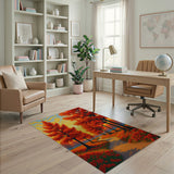Fiery Red Autumn Forest Path Area Rug