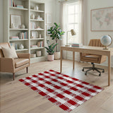 Red White Tribal Plaid Area Rug