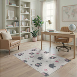 Grey Elephant Pink Heart Nursery Rug