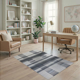 Modern Black White Grid Stripe Woven Rug
