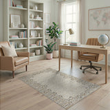 Beige and Neutral Ornate Beige Persian Area Rug with Grey Borders
