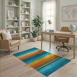 Vibrant Teal Orange Striped Fringe Area Rug