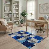 Blue and Teal Geometric Modern Blue Geometric Abstract Area Rug