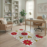 Festive Red Poinsettia and Gold Bells Area Rug