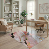 Pink Marble Gold Accents Abstract Area Rug