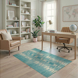 Teal and Cream Geometric Striped Area Rug