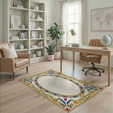 Ornate Gold Blue Persian Border Area Rug