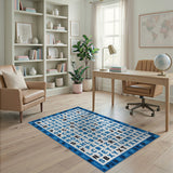 Kids Cartoon Blue and Teal Playful Blue Alphabet Kids Area Rug